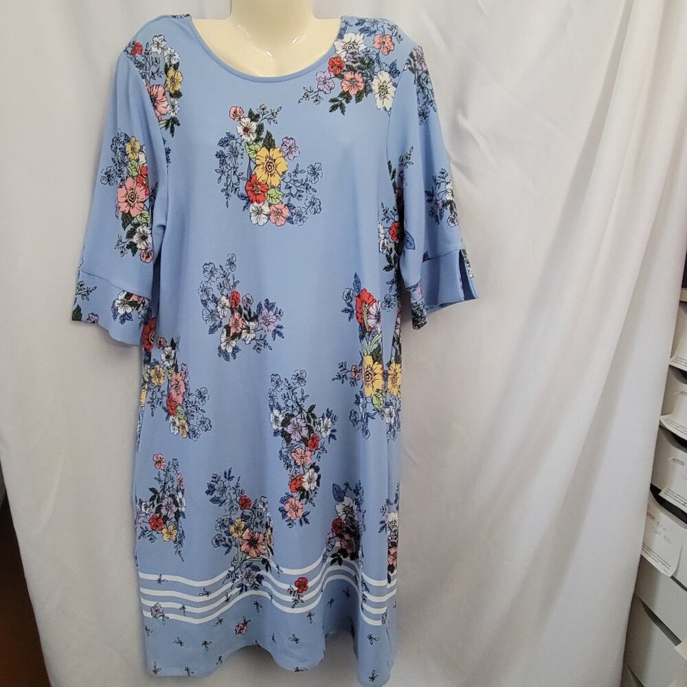 Ophelia Roe Dress Blue floral texture Midi 2X Plus Shift flowy feminine cottage